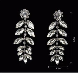 Leaf earring bling silver jewelry prom pageant lon